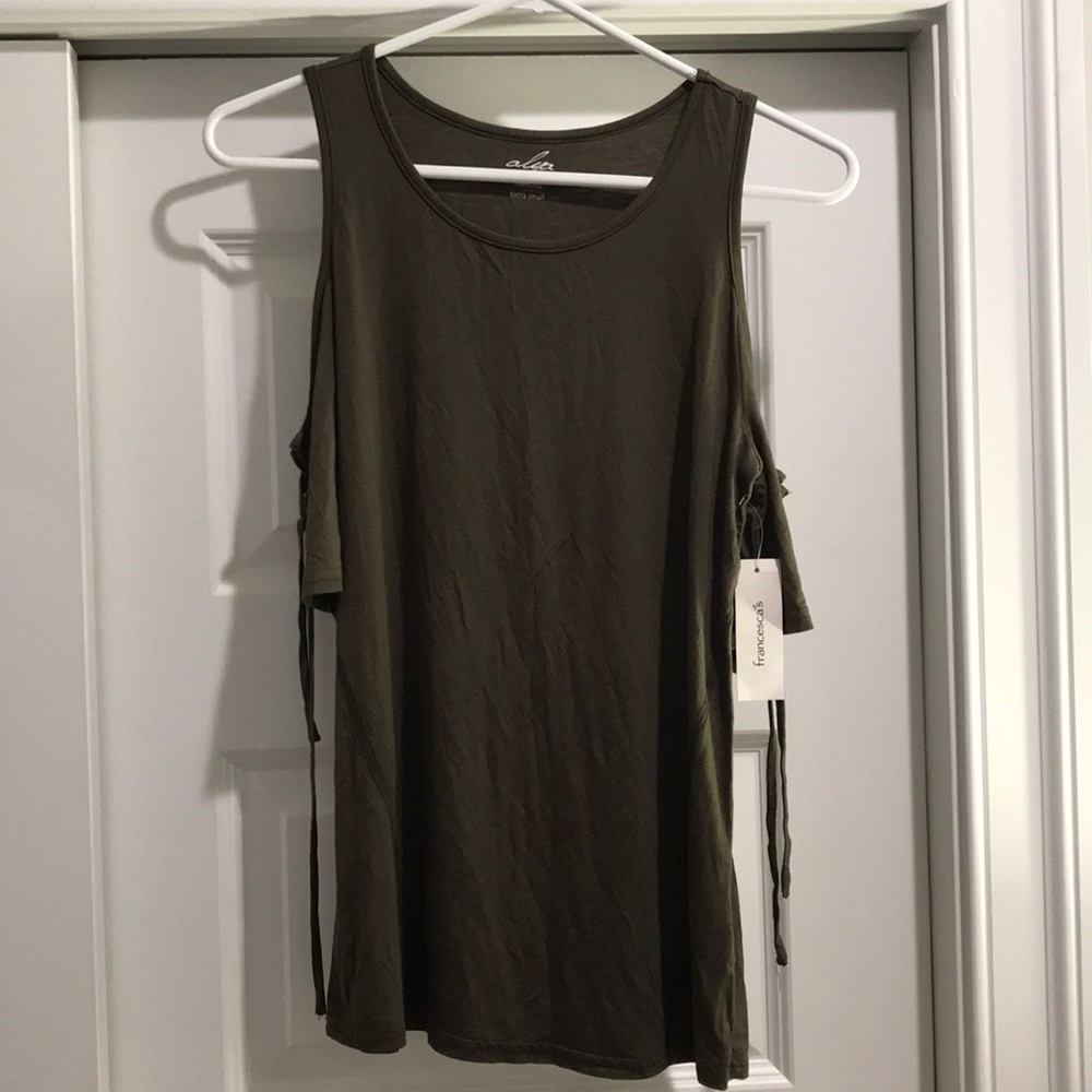 Francesca’s Olive Green cold shoulder top